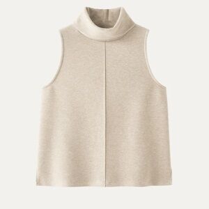 NWT OGL Turtle Neck Split Hem Top Sleeveless Beige Small
